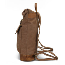 Load image into Gallery viewer, Backpack Men Crazy Horse Leather Canvas Outdoor travel Roll Cover shoulder bag