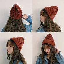 Lade das Bild in den Galerie-Viewer, Warm Winter Knit Beanie Hats Solid Color Light Board Woolen Cap Autumn and Winter Women Korean Style Curl Unisex