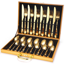 Lade das Bild in den Galerie-Viewer, 304 Stainless Steel Flatware Sets Rose Gold 6 Groups 24 Pieces Set Knife, Fork and Spoon Wooden Box Gift Box