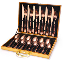 Lade das Bild in den Galerie-Viewer, 304 Stainless Steel Flatware Sets Rose Gold 6 Groups 24 Pieces Set Knife, Fork and Spoon Wooden Box Gift Box