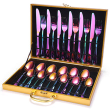 Lade das Bild in den Galerie-Viewer, 304 Stainless Steel Flatware Sets Rose Gold 6 Groups 24 Pieces Set Knife, Fork and Spoon Wooden Box Gift Box