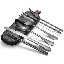 Lade das Bild in den Galerie-Viewer, 304 Stainless Steel Flatware Sets Portable Tableware Set of Suit 7 Spork Chopsticks Straw Cleaning Brush