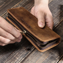 Load image into Gallery viewer, Vintage Brown Leather Pencil Case Square Zipper Pencil Box