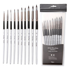 Load image into Gallery viewer, 10 PCs Nylon Hair Brush Silver Gray Rod round Front Watercolor