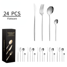 Lade das Bild in den Galerie-Viewer, 304 Stainless Steel Flatware Sets Family Party Western Food 6-Person Serving 24pcs Steak Knife and Fork Spoon