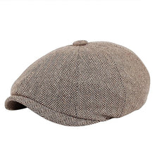Lade das Bild in den Galerie-Viewer, Hats Men Beret Vintage Herringbone Gatsby Tweed Peaky Spring Flat Peaked Beret Hats