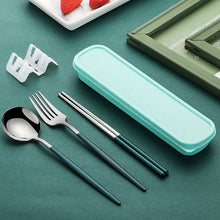 Lade das Bild in den Galerie-Viewer, 304 Stainless Steel Flatware Sets 3PCs Travel Student Portable Tableware Lunch Box Fork Spoon and Chopsticks