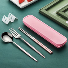 Lade das Bild in den Galerie-Viewer, 304 Stainless Steel Flatware Sets 3PCs Travel Student Portable Tableware Lunch Box Fork Spoon and Chopsticks