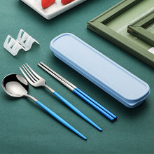 Lade das Bild in den Galerie-Viewer, 304 Stainless Steel Flatware Sets 3PCs Travel Student Portable Tableware Lunch Box Fork Spoon and Chopsticks