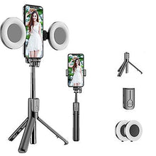 Lade das Bild in den Galerie-Viewer, 2 lights black Bluetooth Selfie Stick Led Ring Light Extendable Handheld Live Tripod AZ16470