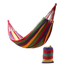 Lade das Bild in den Galerie-Viewer, 185 * 80cm blue Portable single swing hammock outdoor garden home travel camping striped rainbow swing canvas hammock AZ12016
