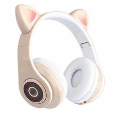 Load image into Gallery viewer, khaki Wireless Cat Ear Headphones Bluetooth Headset LED Lights Earphone for Kids Girl AZ15933