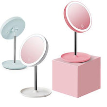 Lade das Bild in den Galerie-Viewer, 17.5*30cm pink LED vanity mirror bedside table with lamp vanity mirror bathroom desktop multi-function vanity mirror touch luminous AZ16887