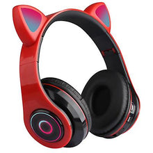 Load image into Gallery viewer, red Wireless Cat Ear Headphones Bluetooth Headset LED Lights Earphone for Kids Girl AZ15936