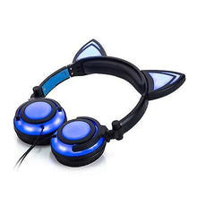 Load image into Gallery viewer, Headphones Headsets Headphone Cat Ears Earlaps With LED Light Rechargable Battery earphone blue