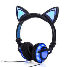 Load image into Gallery viewer, Headphones Headsets Headphone Cat Ears Earlaps With LED Light Rechargable Battery earphone blue