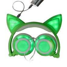 Load image into Gallery viewer, Headphones Headsets Headphone Cat Ears Earlaps With LED Light Rechargable Battery earphone Green