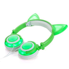 Load image into Gallery viewer, Headphones Headsets Headphone Cat Ears Earlaps With LED Light Rechargable Battery earphone Green