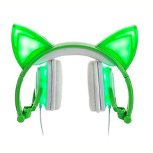 Load image into Gallery viewer, Headphones Headsets Headphone Cat Ears Earlaps With LED Light Rechargable Battery earphone Green