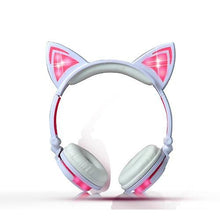 Load image into Gallery viewer, Headphones Headsets Headphone Cat Ears Earlaps With LED Light Rechargable Battery earphone pink