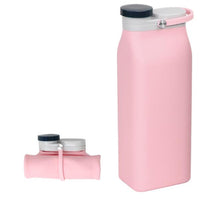 Lade das Bild in den Galerie-Viewer, 19.4*7.2*5.3cm pink 600ml silicone foldable water bottle, large capacity portable travel cup, leak-proof sports bottle AZ15956