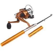 Load image into Gallery viewer, Fishing Rods Mini Aluminum Pocket Pen Fishing Rod Pole Reel Golden