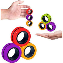 Load image into Gallery viewer, 2Pcs orange red purple 3pcs magnetic ring, fingertip spinning top, decompression toy AZ16984