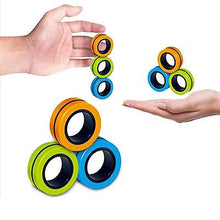 Load image into Gallery viewer, 2Pcs orange green blue 3pcs magnetic ring, fingertip spinning top, decompression toy AZ16983