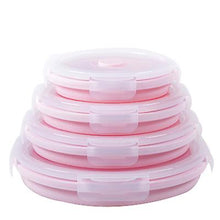 Load image into Gallery viewer, 350+500+800+1200ml mint green 4 pcs portable foldable round silicone lunch box AZ14761