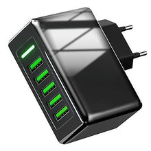 Load image into Gallery viewer, EU Plug black USB Charger Plug 5 Port USB Universal Travel Adaptor Plug AZ20824