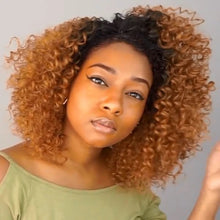 Load image into Gallery viewer, Women Wig Small Curly Hair Afro Black Gradient Brown Mid-Length W74