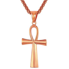 Lade das Bild in den Galerie-Viewer, Necklaces rose gold classic mens womens stainless steel egyptian ankh cross pendant couples necklace