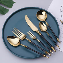Lade das Bild in den Galerie-Viewer, 304 Stainless Steel Flatware Sets White Gold Color Spork for Western-Style Food Knife Roman Column 5-Piece Set