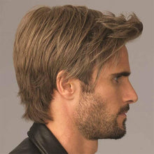 Load image into Gallery viewer, Wig caps mens brown short straight wigs natural full hair cosplay party wig daily wigs
