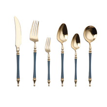 Lade das Bild in den Galerie-Viewer, 304 Stainless Steel Flatware Sets White Gold Color Spork for Western-Style Food Knife Roman Column 5-Piece Set