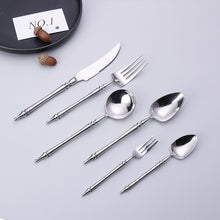 Lade das Bild in den Galerie-Viewer, 304 Stainless Steel Flatware Sets White Gold Color Spork for Western-Style Food Knife Roman Column 5-Piece Set