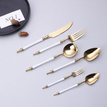 Lade das Bild in den Galerie-Viewer, 304 Stainless Steel Flatware Sets White Gold Color Spork for Western-Style Food Knife Roman Column 5-Piece Set