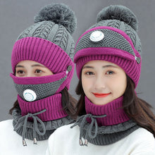 Lade das Bild in den Galerie-Viewer, Warm Winter Knit Beanie Hats Breather Valve Mask Women's Fleece-Lined Thickened Earflaps Unisex