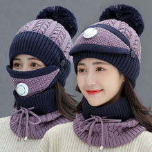 Lade das Bild in den Galerie-Viewer, Warm Winter Knit Beanie Hats Breather Valve Mask Women's Fleece-Lined Thickened Earflaps Unisex