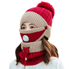 Lade das Bild in den Galerie-Viewer, Warm Winter Knit Beanie Hats Breather Valve Mask Women's Fleece-Lined Thickened Earflaps Unisex