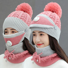 Lade das Bild in den Galerie-Viewer, Warm Winter Knit Beanie Hats Breather Valve Mask Women's Fleece-Lined Thickened Earflaps Unisex