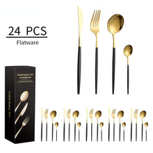Lade das Bild in den Galerie-Viewer, 304 Stainless Steel Flatware Sets Family Party Western Food 6-Person Serving 24pcs Steak Knife and Fork Spoon