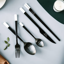 Lade das Bild in den Galerie-Viewer, 304 Stainless Steel Flatware Sets 4/5Pcs Black and White Stitching Western Tableware Knife, Fork and Spoon