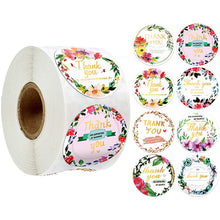 Load image into Gallery viewer, 3*500pcs Xmas Christmas Stickers Roll Labels 8 Kinds of Flower Bronzing Thank You Thank You