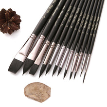 Load image into Gallery viewer, 12 PCs Black Nylon Hair Black Rod Soft Plastic Bag Brush Set Oil Painting Brush