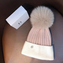 Load image into Gallery viewer, Warm Winter Knit Beanie Hats Japanese Custom Women Autumn and Winter Wild Fox Fur Ball Cute Unisex