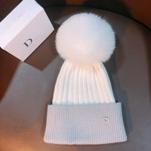 Load image into Gallery viewer, Warm Winter Knit Beanie Hats Japanese Custom Women Autumn and Winter Wild Fox Fur Ball Cute Unisex
