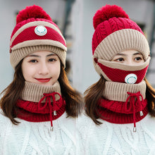Lade das Bild in den Galerie-Viewer, Warm Winter Knit Beanie Hats Breather Valve Mask Women's Fleece-Lined Thickened Earflaps Unisex