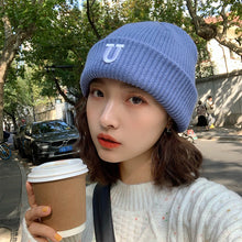 Lade das Bild in den Galerie-Viewer, Warm Winter Knit Beanie Hats Japanese Style All-Matching Thickened Letters Show Face Small Woolen Cap Children Unisex