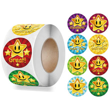 Load image into Gallery viewer, 3x500pcs Xmas Christmas Stickers Roll Label 8 Kinds of Colorful Sea Five-Pointed Star Smiley Face Encourage Children Stationery